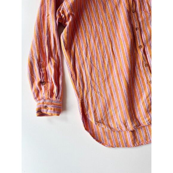 PILCRO Oxford Tunic Orange Pink Striped Cotton Linen Button Down Shirt, Size XS - Picture 9 of 16